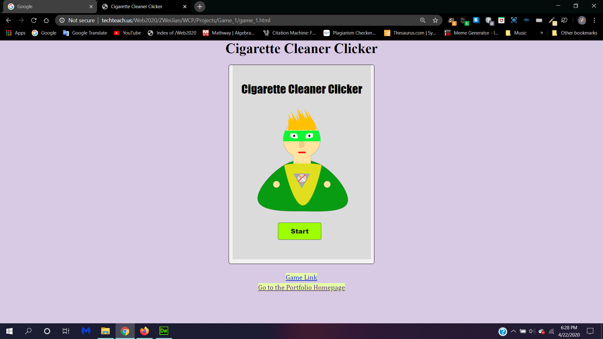 Screenshot of game 1/Cigarette Cleaner Clicker and its website